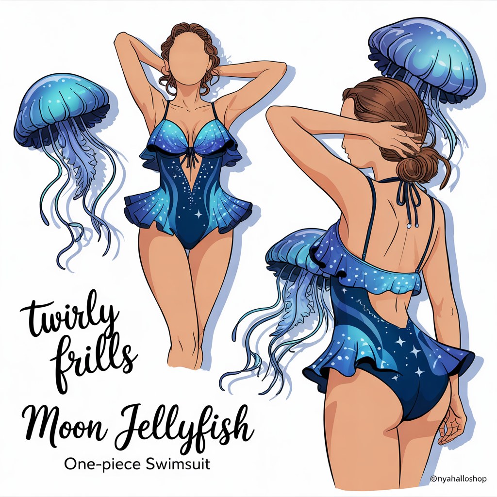 Moon Jellyfish One-Piece Swimsuit with Cape - Whimsical Beach Fashion