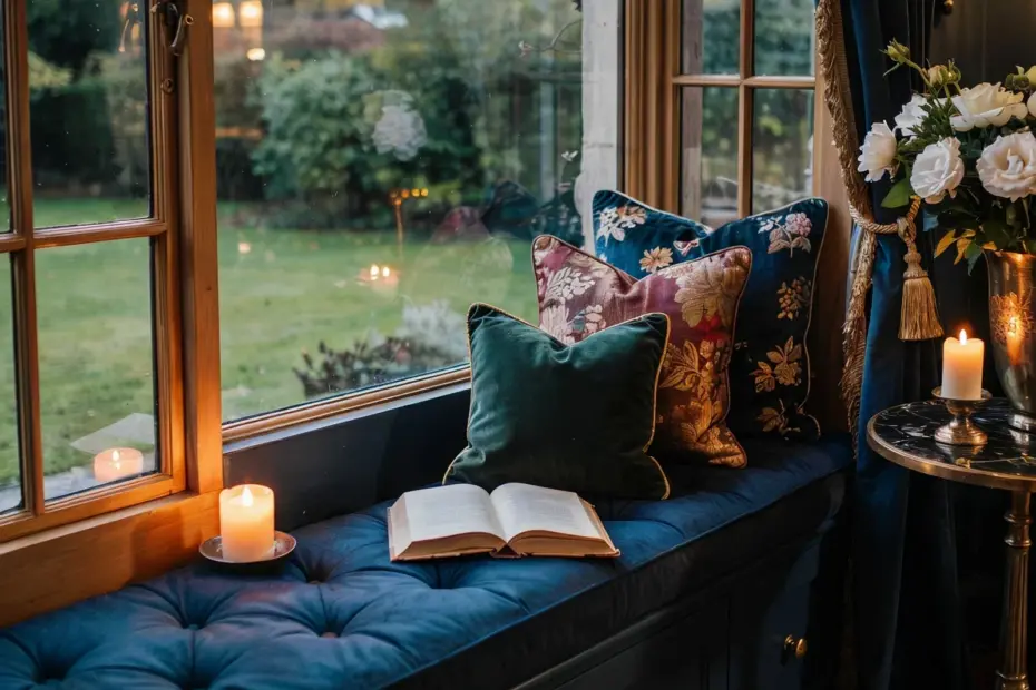 Cozy English cottage living room tips – floral prints, warm wood and vintage touches