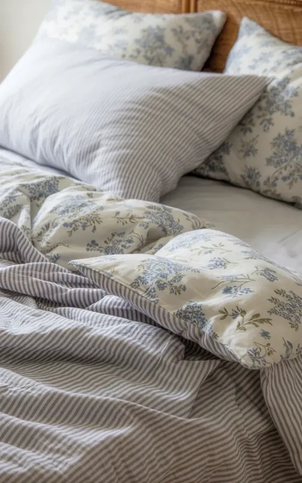 How to Layer Striped and Floral Pillows for Cottage Bedding