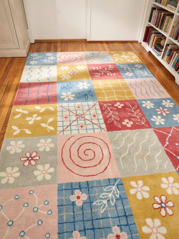 Handmade Pink Wool Children's Rug | Cottage Nursery Decor | Soft Patchwork Design for Cozy Bedroom