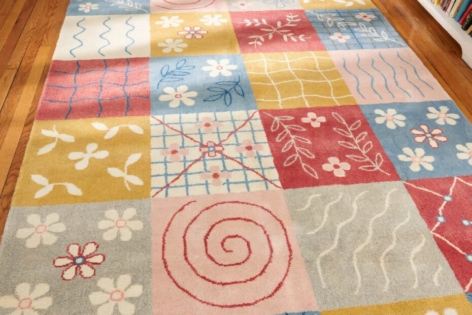 Handmade Pink Wool Children's Rug | Cottage Nursery Decor | Soft Patchwork Design for Cozy Bedroom
