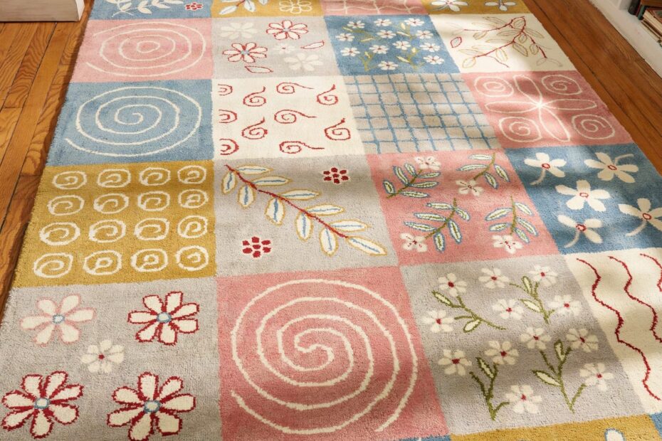Cottage Style Pink Wool Rug | Handmade Patchwork for Kids' Room | Cozy Nursery Decor