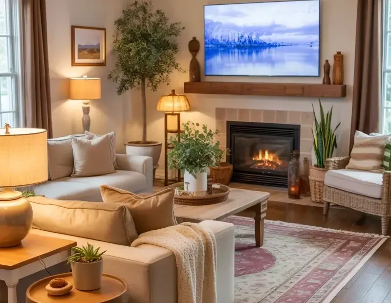 Cozy Living Room Ideas: Layer Neutrals, Wood & Brass for Warmth