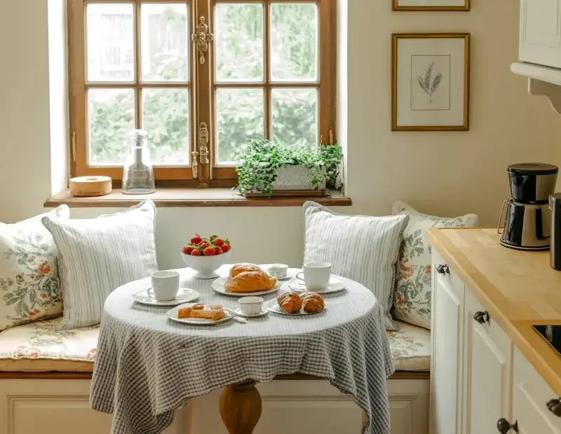 Cozy Breakfast Nook Ideas for a Bright Kitchen | Built-in Banquette Decor
